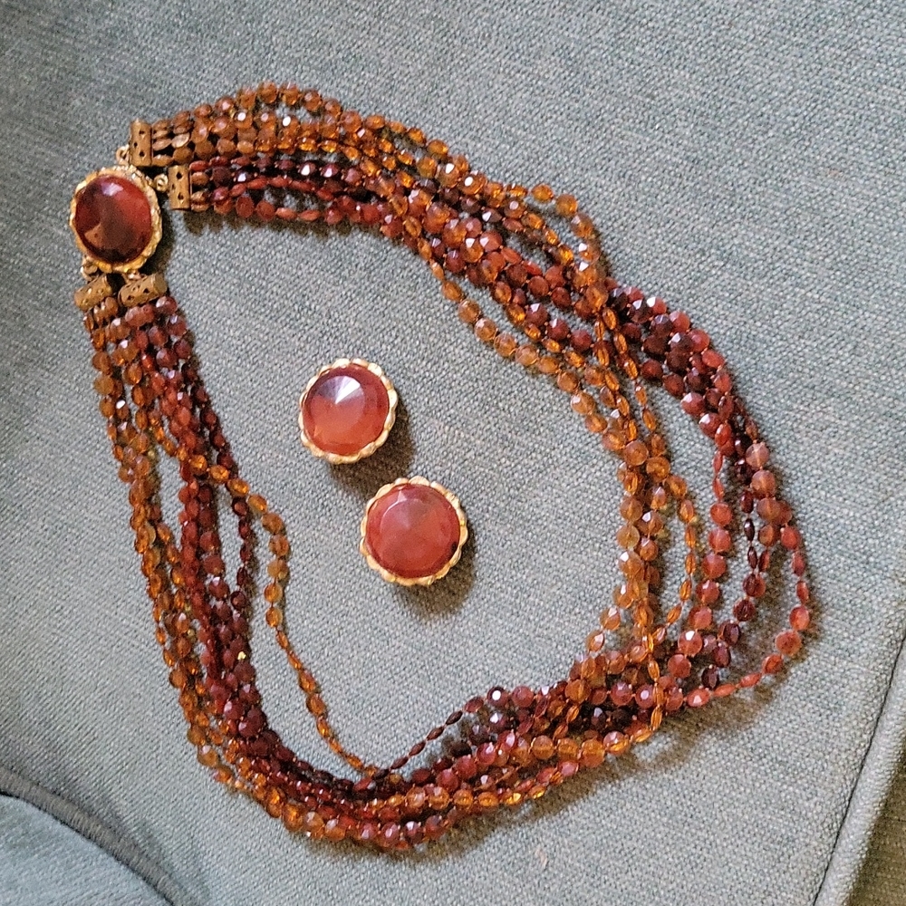 Vintage Necklace and Clip On Earrings Set
